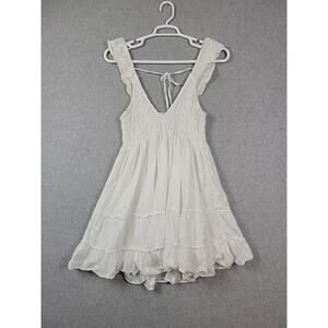 Urban Outfitters Malta White Swiss Dot V Neck Mini Dress Women's Large Lined